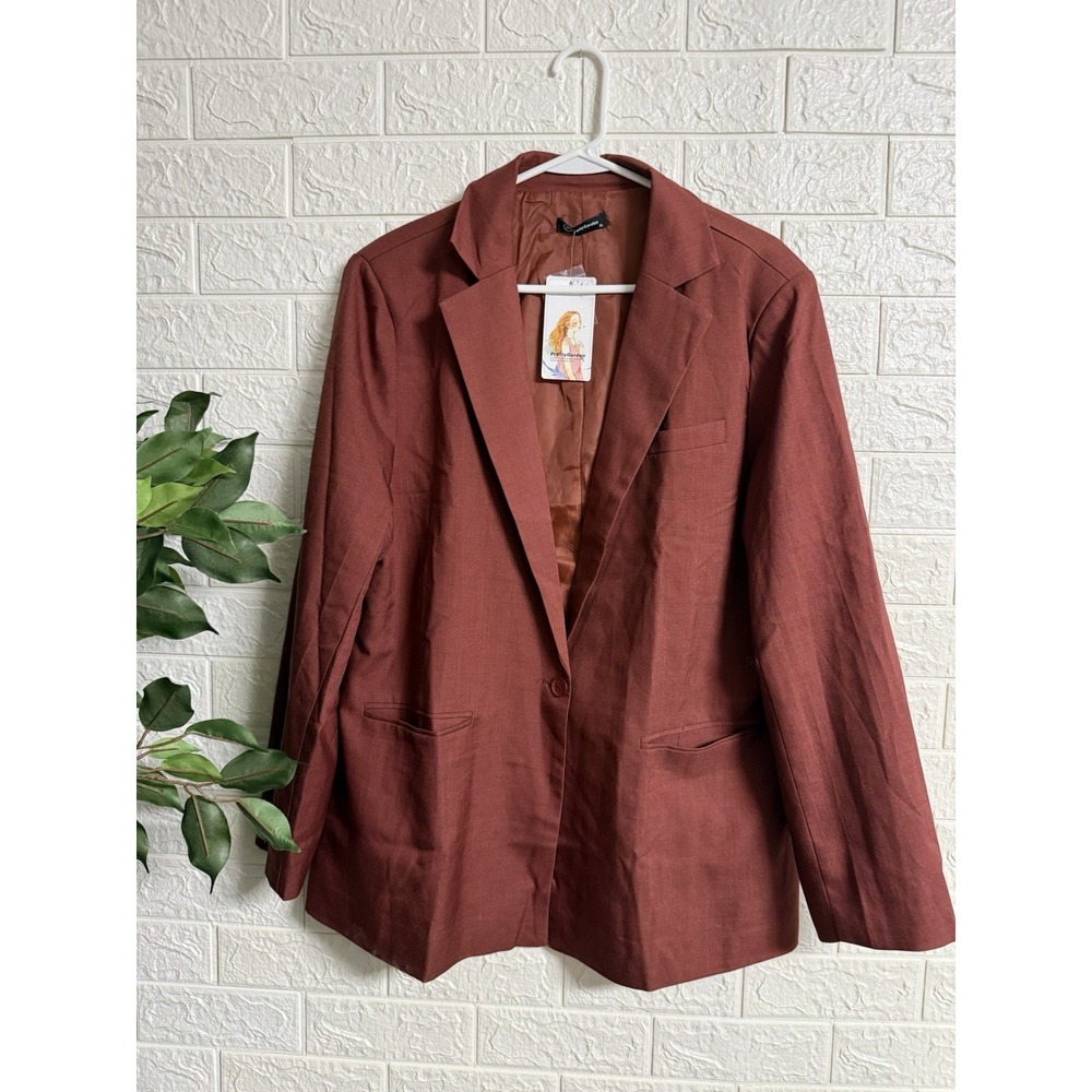 Pretty Garden NWT Blazer Womens XL Navy Red/brown Oversized Jacket. NWT